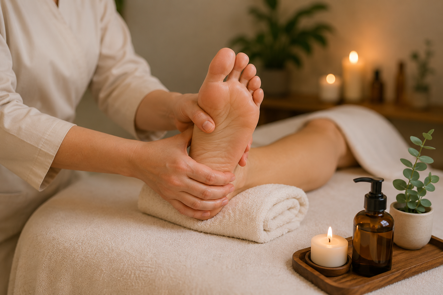 Sessão ilustrativa de reflexologia podal